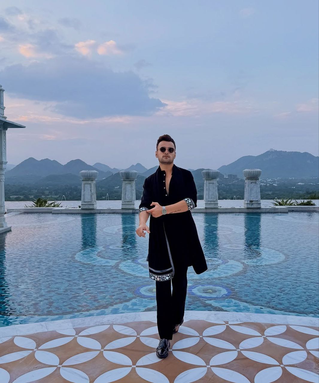 Black Indigo Mirror Embroidered Kurta Pyjama Set With Dupatta