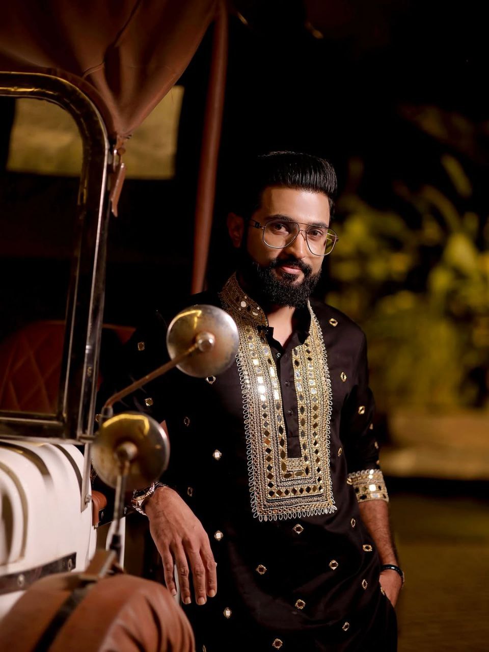 Premium Ethnic Gold Embroidery With Mirror Kurta for Men