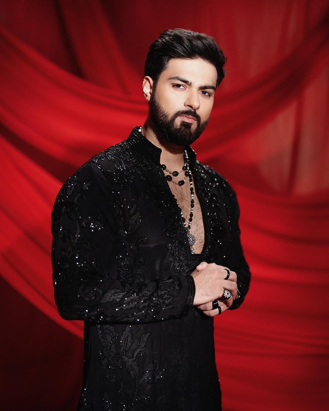 Black HAND WORK MEN'S KURTA WITH PAJAMA SET