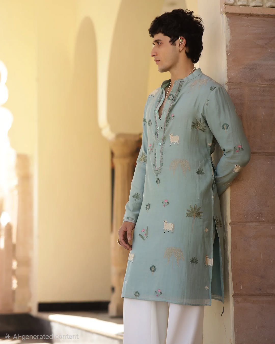 Pichwai Print Elegance Embroidered Work Men's Kurta
