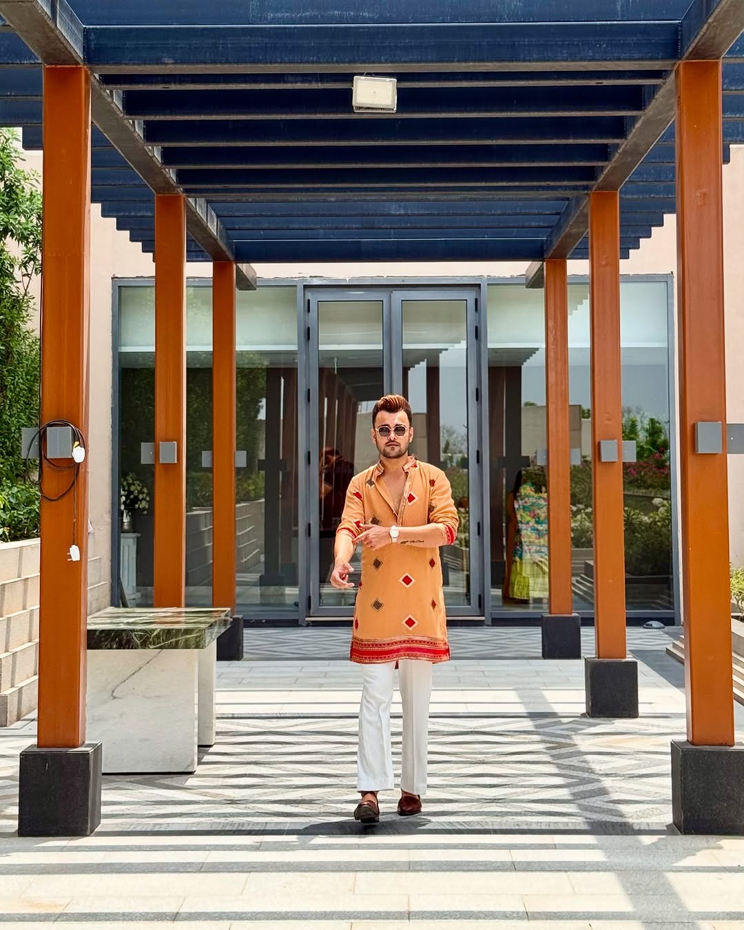 Tiger Orange Embroidered Work Men's Kurta with Pajama&nbsp;