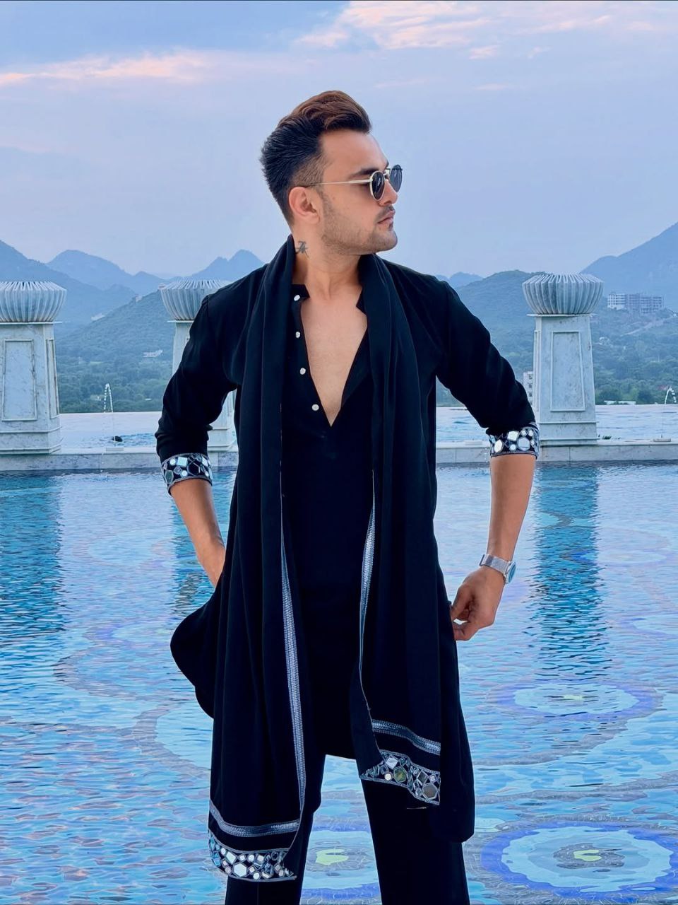 Black Indigo Mirror Embroidered Kurta Pyjama Set With Dupatta