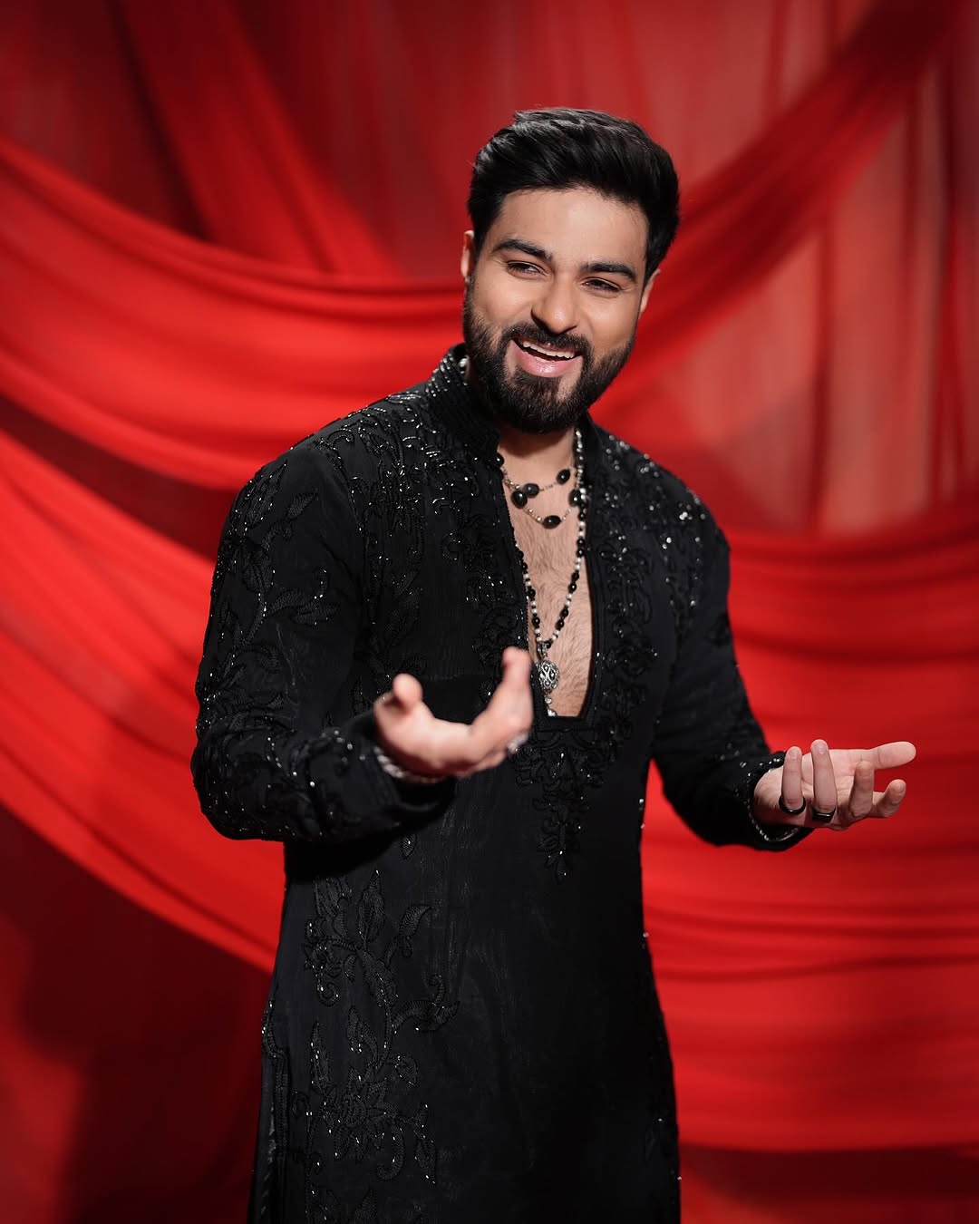 Black HAND WORK MEN'S KURTA WITH PAJAMA SET