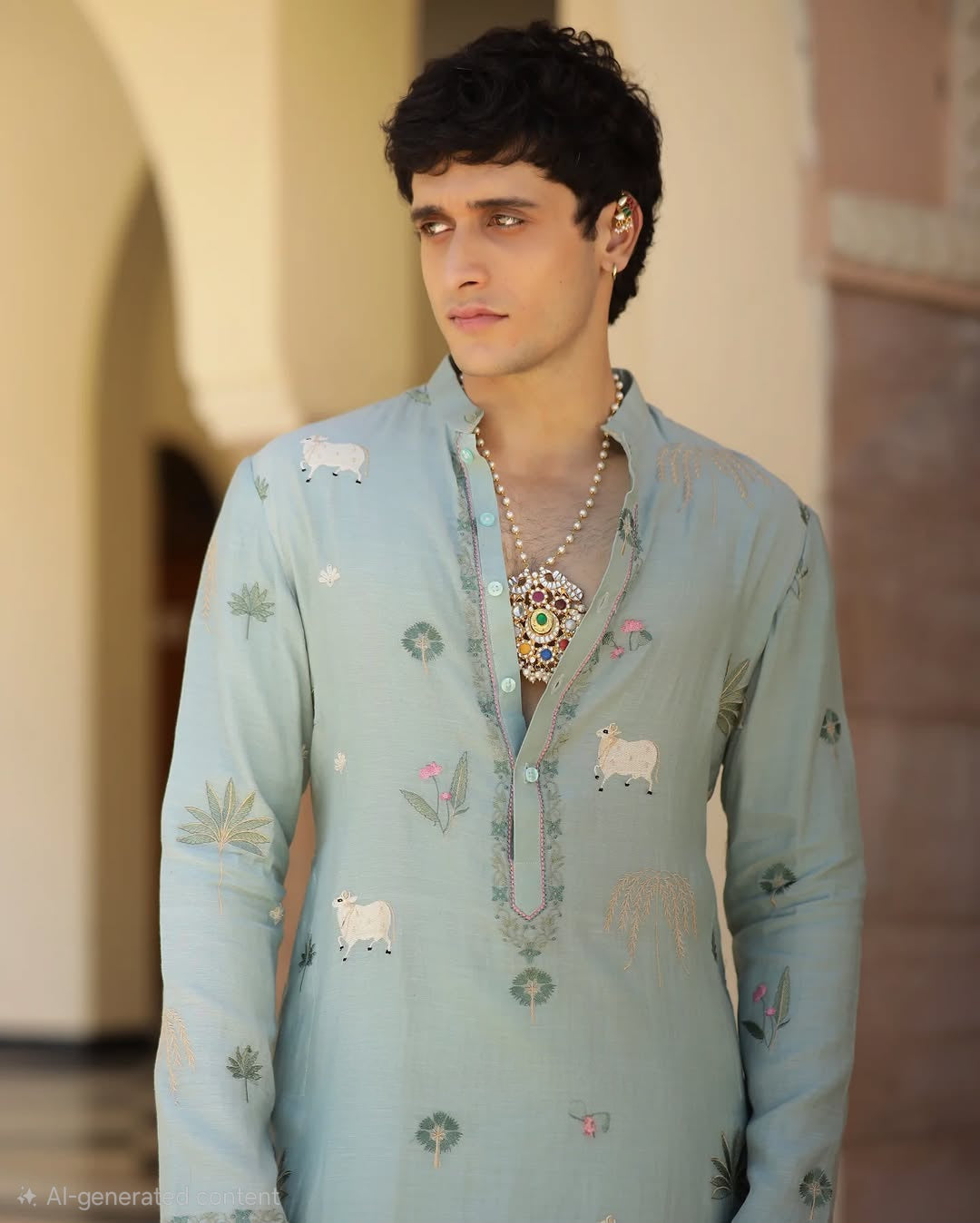 Pichwai Print Elegance Embroidered Work Men's Kurta