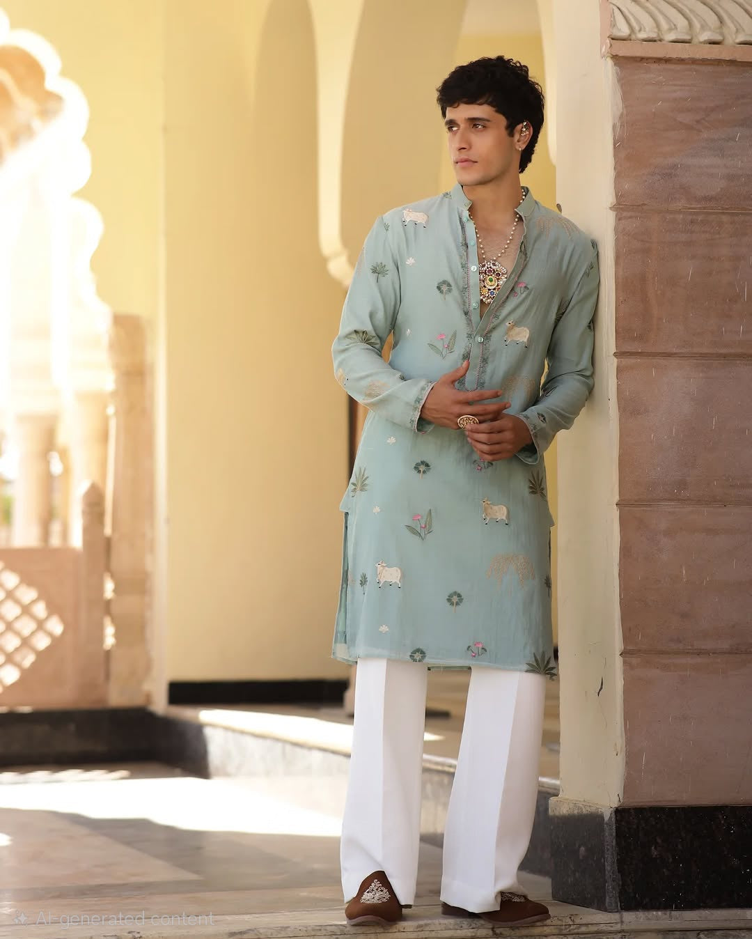 Pichwai Print Elegance Embroidered Work Men's Kurta