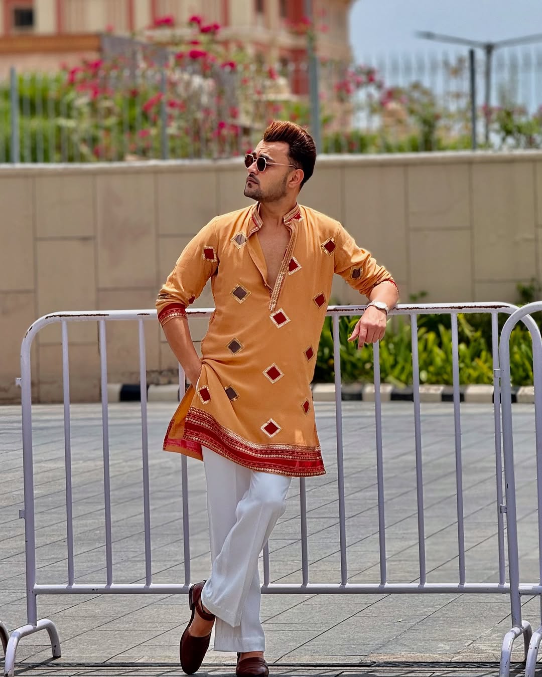Tiger Orange Embroidered Work Men's Kurta with Pajama&nbsp;